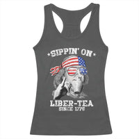 Funny 4th Of July Racerback Tank Top Sippin On Liber Tea Liberty Ben Franklin 1776 USA Flag - Wonder Print Shop