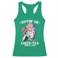 Funny 4th Of July Racerback Tank Top Sippin On Liber Tea Liberty Ben Franklin 1776 USA Flag - Wonder Print Shop