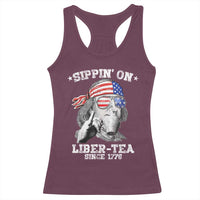 Funny 4th Of July Racerback Tank Top Sippin On Liber Tea Liberty Ben Franklin 1776 USA Flag - Wonder Print Shop