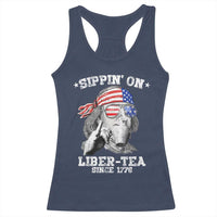 Funny 4th Of July Racerback Tank Top Sippin On Liber Tea Liberty Ben Franklin 1776 USA Flag - Wonder Print Shop