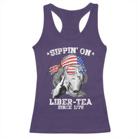 Funny 4th Of July Racerback Tank Top Sippin On Liber Tea Liberty Ben Franklin 1776 USA Flag - Wonder Print Shop