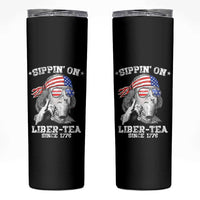 Funny 4th Of July Skinny Tumbler Sippin On Liber Tea Liberty Ben Franklin 1776 USA Flag - Wonder Print Shop