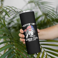 Funny 4th Of July Skinny Tumbler Sippin On Liber Tea Liberty Ben Franklin 1776 USA Flag - Wonder Print Shop