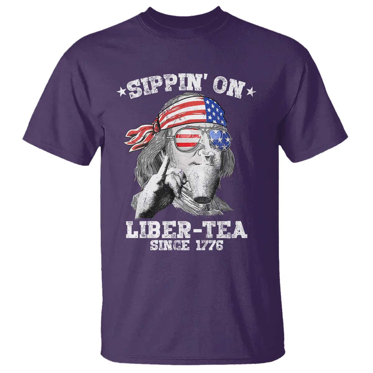 Funny 4th Of July T Shirt Sippin On Liber Tea Liberty Ben Franklin 1776 USA Flag - Wonder Print Shop