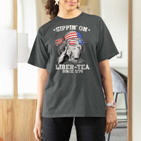 Funny 4th Of July T Shirt For Women Sippin On Liber Tea Liberty Ben Franklin 1776 USA Flag - Wonder Print Shop
