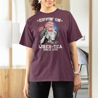 Funny 4th Of July T Shirt For Women Sippin On Liber Tea Liberty Ben Franklin 1776 USA Flag - Wonder Print Shop