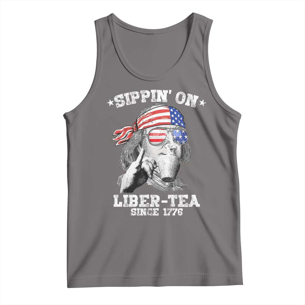 Funny 4th Of July Tank Top Sippin On Liber Tea Liberty Ben Franklin 1776 USA Flag - Wonder Print Shop