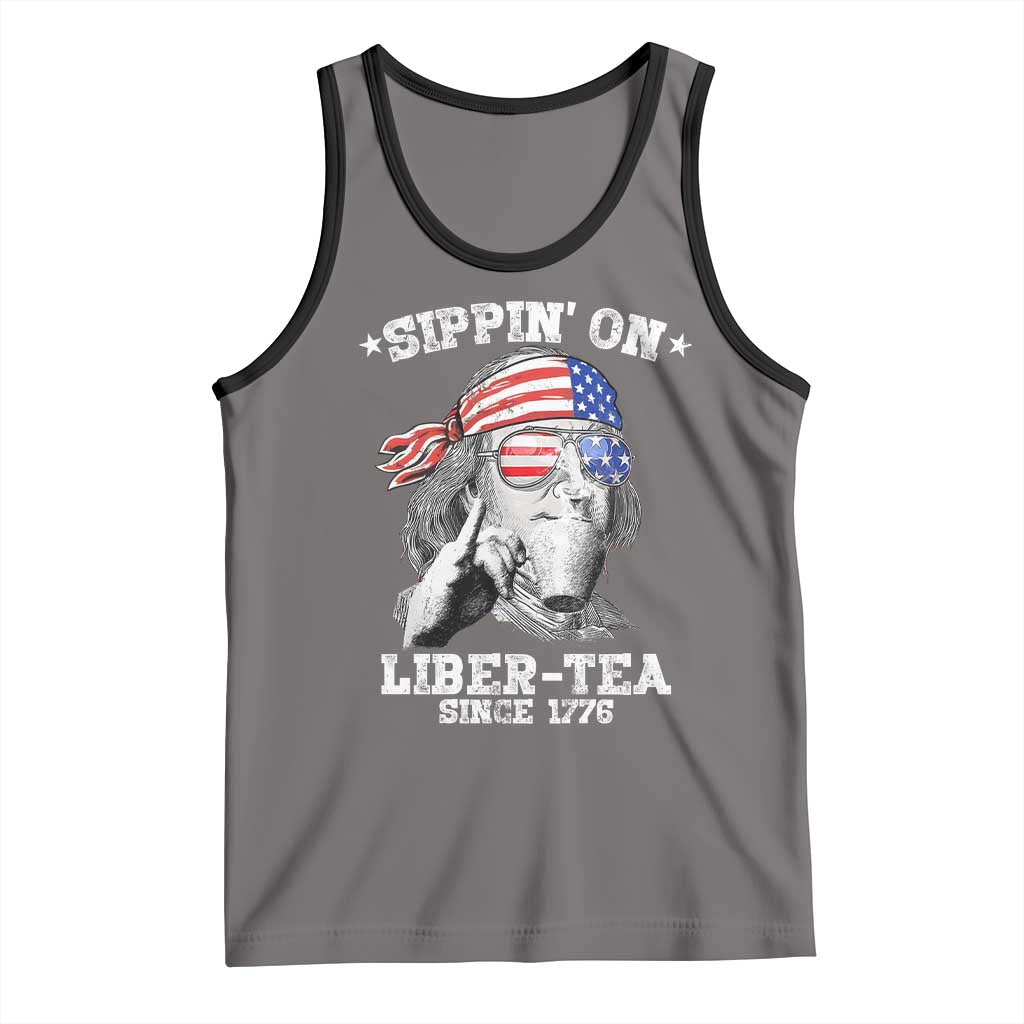 Funny 4th Of July Tank Top Sippin On Liber Tea Liberty Ben Franklin 1776 USA Flag - Wonder Print Shop