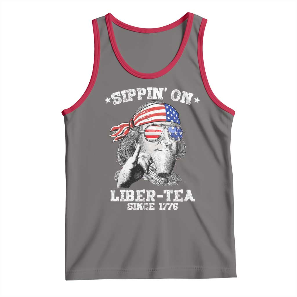 Funny 4th Of July Tank Top Sippin On Liber Tea Liberty Ben Franklin 1776 USA Flag - Wonder Print Shop
