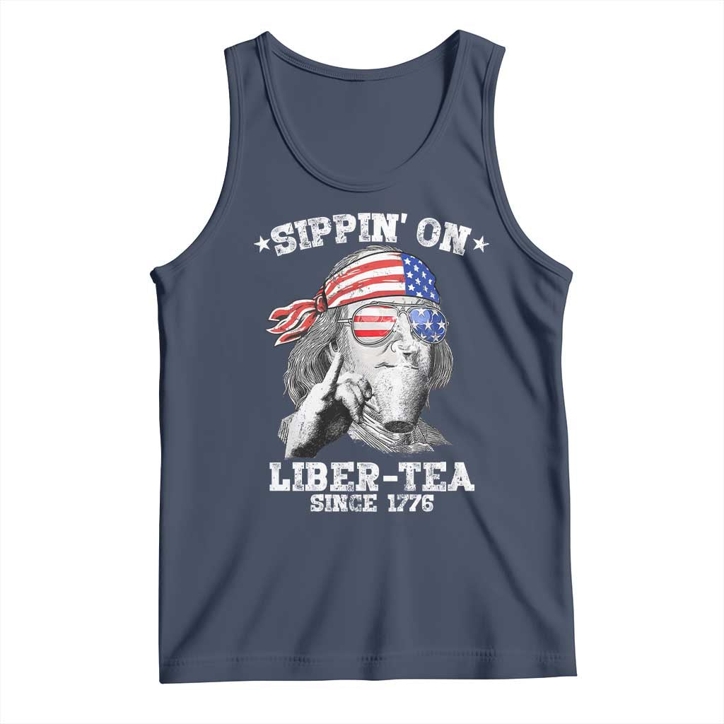 Funny 4th Of July Tank Top Sippin On Liber Tea Liberty Ben Franklin 1776 USA Flag - Wonder Print Shop