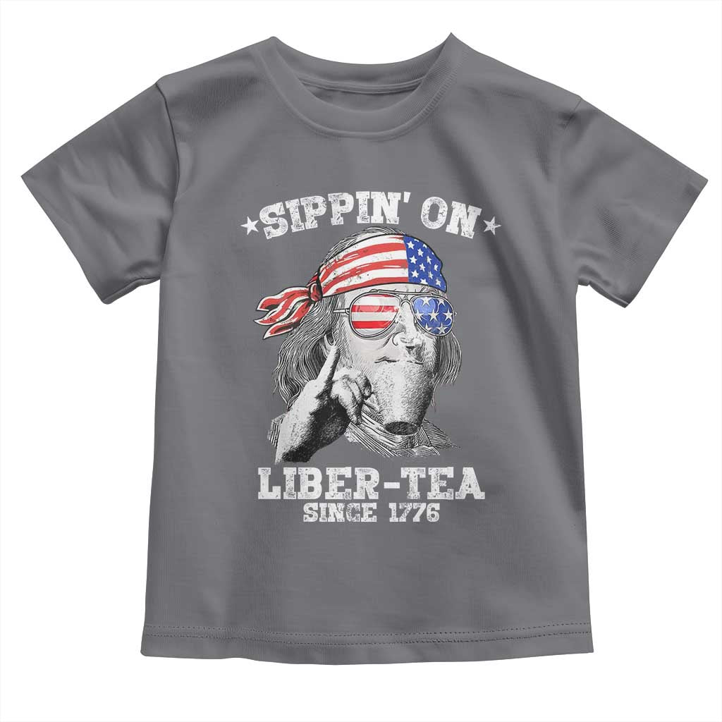 Funny 4th Of July Toddler T Shirt Sippin On Liber Tea Liberty Ben Franklin 1776 USA Flag - Wonder Print Shop