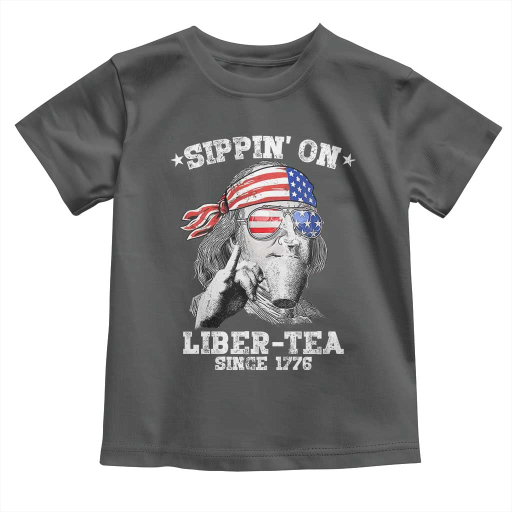 Funny 4th Of July Toddler T Shirt Sippin On Liber Tea Liberty Ben Franklin 1776 USA Flag - Wonder Print Shop