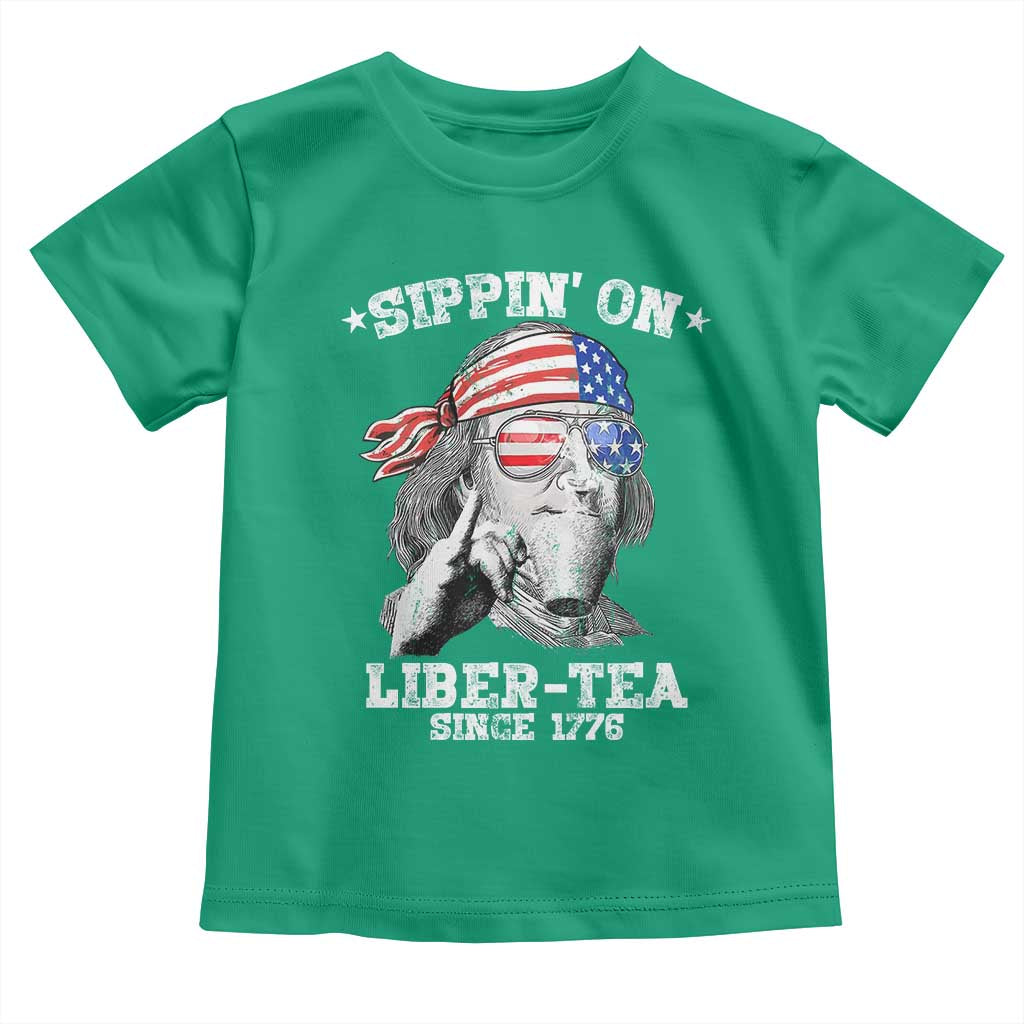 Funny 4th Of July Toddler T Shirt Sippin On Liber Tea Liberty Ben Franklin 1776 USA Flag - Wonder Print Shop