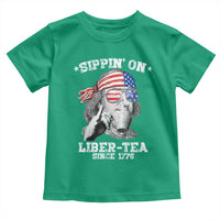 Funny 4th Of July Toddler T Shirt Sippin On Liber Tea Liberty Ben Franklin 1776 USA Flag - Wonder Print Shop