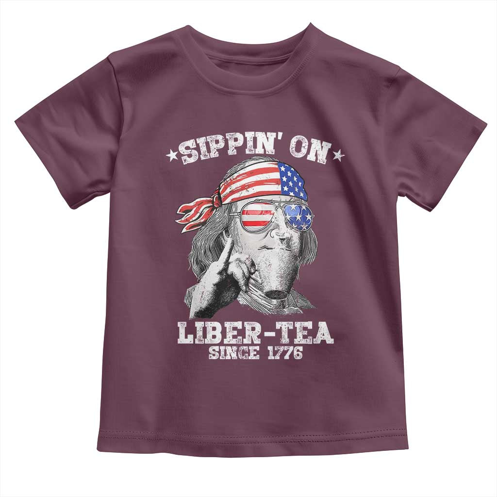 Funny 4th Of July Toddler T Shirt Sippin On Liber Tea Liberty Ben Franklin 1776 USA Flag - Wonder Print Shop