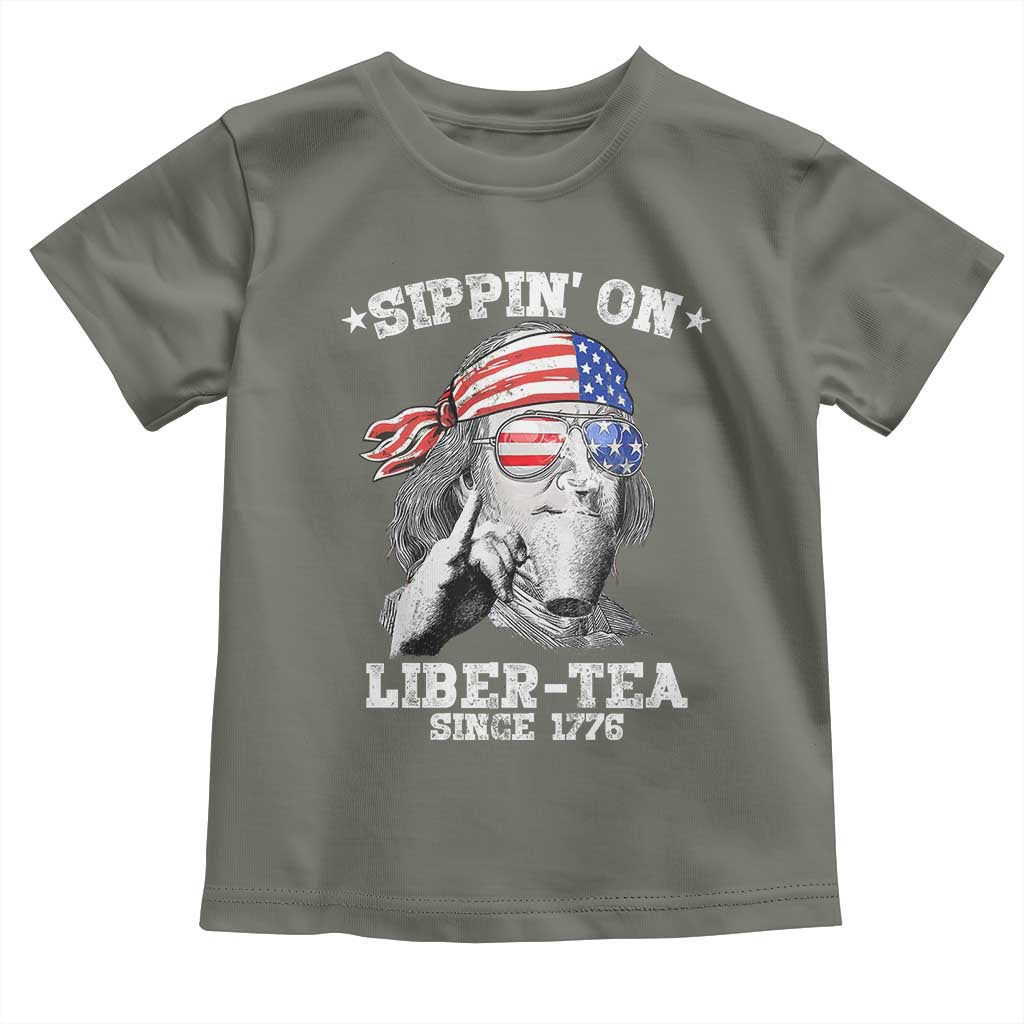 Funny 4th Of July Toddler T Shirt Sippin On Liber Tea Liberty Ben Franklin 1776 USA Flag - Wonder Print Shop