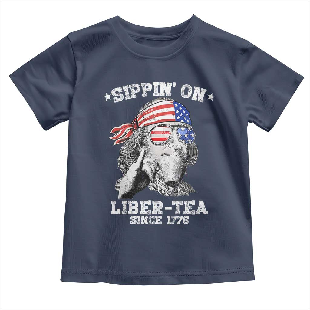 Funny 4th Of July Toddler T Shirt Sippin On Liber Tea Liberty Ben Franklin 1776 USA Flag - Wonder Print Shop