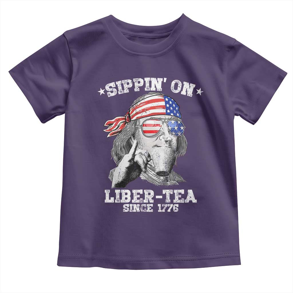 Funny 4th Of July Toddler T Shirt Sippin On Liber Tea Liberty Ben Franklin 1776 USA Flag - Wonder Print Shop