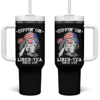 Funny 4th Of July Tumbler With Handle Sippin On Liber Tea Liberty Ben Franklin 1776 USA Flag - Wonder Print Shop