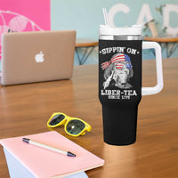 Funny 4th Of July Tumbler With Handle Sippin On Liber Tea Liberty Ben Franklin 1776 USA Flag - Wonder Print Shop