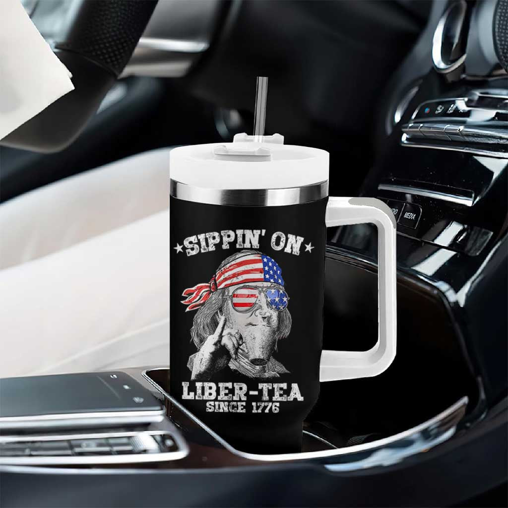 Funny 4th Of July Tumbler With Handle Sippin On Liber Tea Liberty Ben Franklin 1776 USA Flag - Wonder Print Shop