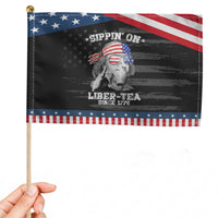 Funny 4th Of July Patriotic Handheld Flag Sippin On Liber Tea Liberty Ben Franklin 1776 USA Flag