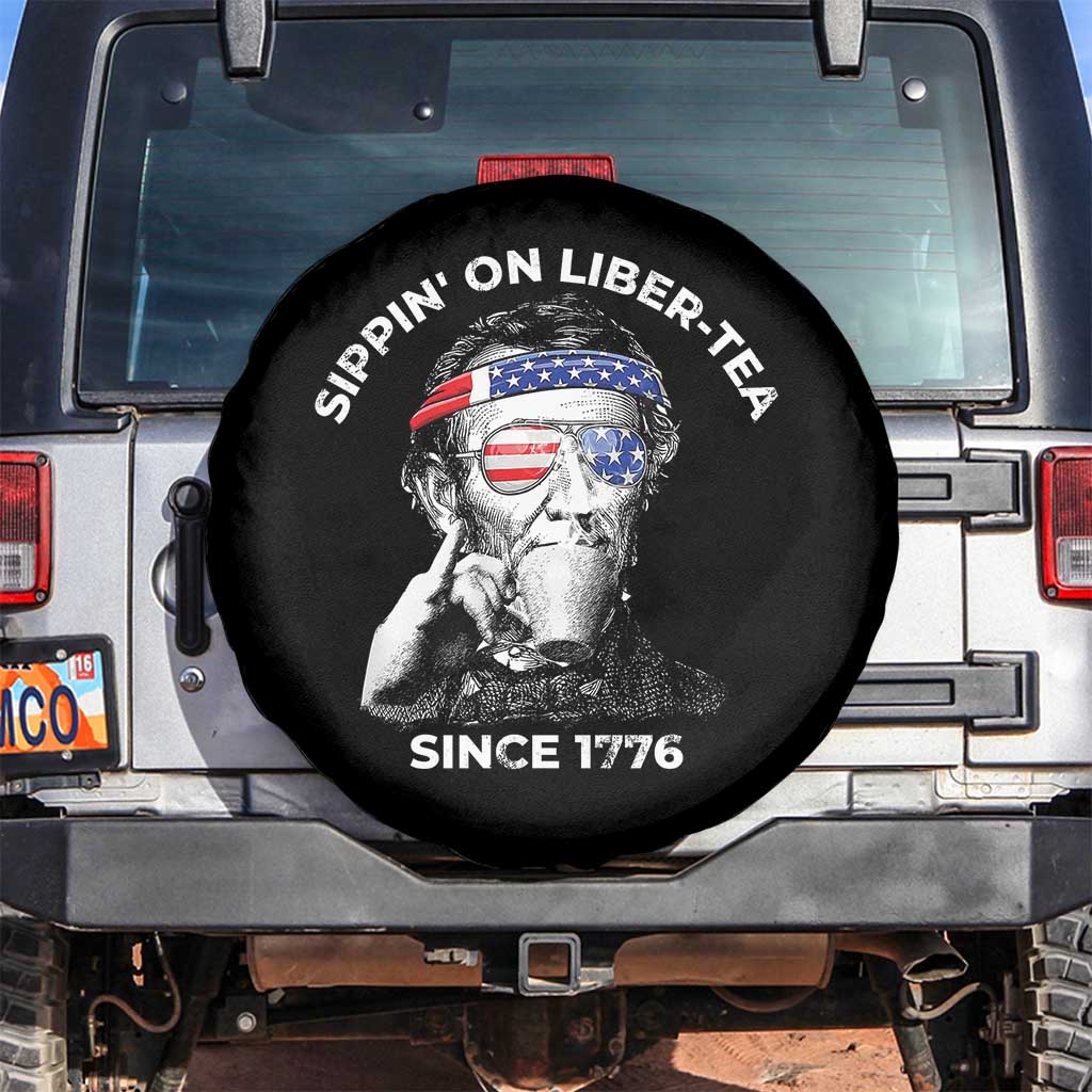 Funny 4th Of July Spare Tire Cover Sippin On Liber Tea Liberty Abe Lincoln 1776 USA Flag - Wonder Print Shop