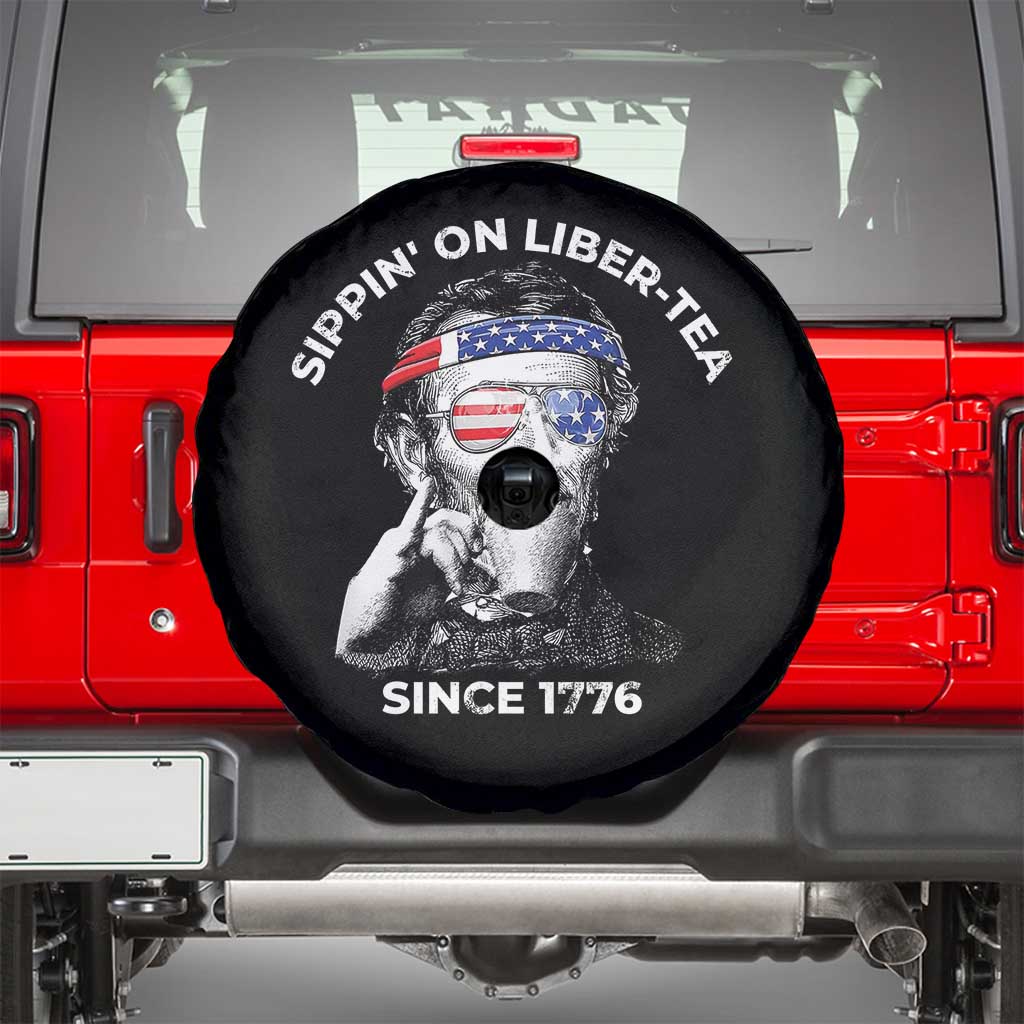 Funny 4th Of July Spare Tire Cover Sippin On Liber Tea Liberty Abe Lincoln 1776 USA Flag - Wonder Print Shop