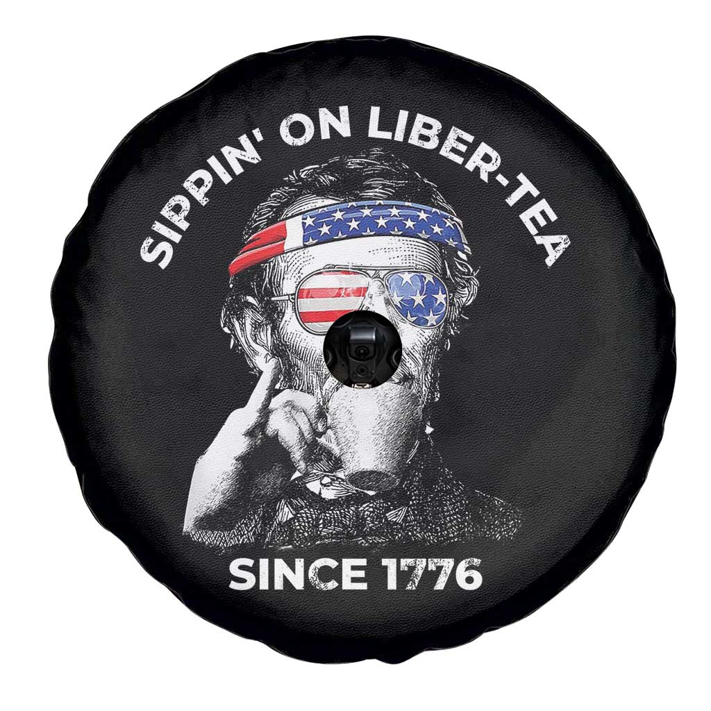 Funny 4th Of July Spare Tire Cover Sippin On Liber Tea Liberty Abe Lincoln 1776 USA Flag - Wonder Print Shop