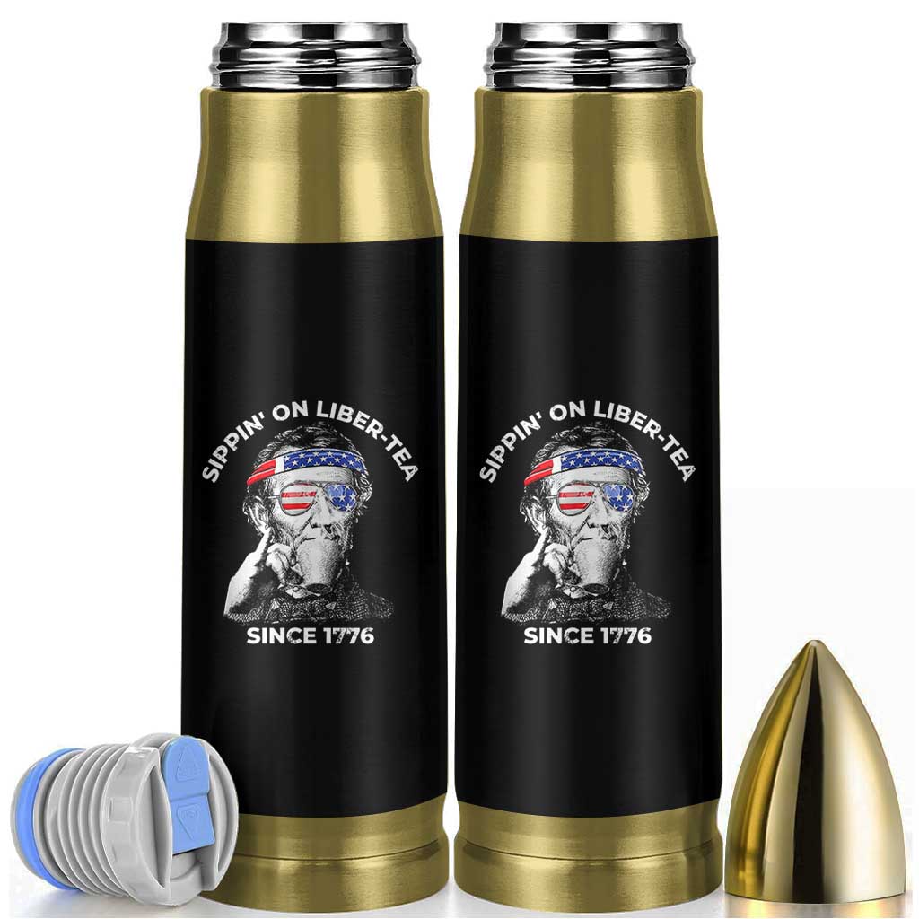 Funny 4th Of July Bullet Tumbler Sippin On Liber Tea Liberty Abe Lincoln 1776 USA Flag - Wonder Print Shop
