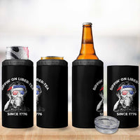 Funny 4th Of July 4 in 1 Can Cooler Tumbler Sippin On Liber Tea Liberty Abe Lincoln 1776 USA Flag - Wonder Print Shop