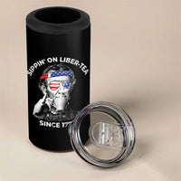 Funny 4th Of July 4 in 1 Can Cooler Tumbler Sippin On Liber Tea Liberty Abe Lincoln 1776 USA Flag - Wonder Print Shop