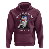 Funny 4th Of July Hoodie Sippin On Liber Tea Liberty Abe Lincoln 1776 USA Flag - Wonder Print Shop