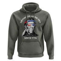 Funny 4th Of July Hoodie Sippin On Liber Tea Liberty Abe Lincoln 1776 USA Flag - Wonder Print Shop