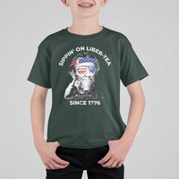 Funny 4th Of July T Shirt For Kid Sippin On Liber Tea Liberty Abe Lincoln 1776 USA Flag - Wonder Print Shop
