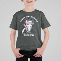 Funny 4th Of July T Shirt For Kid Sippin On Liber Tea Liberty Abe Lincoln 1776 USA Flag - Wonder Print Shop