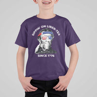 Funny 4th Of July T Shirt For Kid Sippin On Liber Tea Liberty Abe Lincoln 1776 USA Flag - Wonder Print Shop