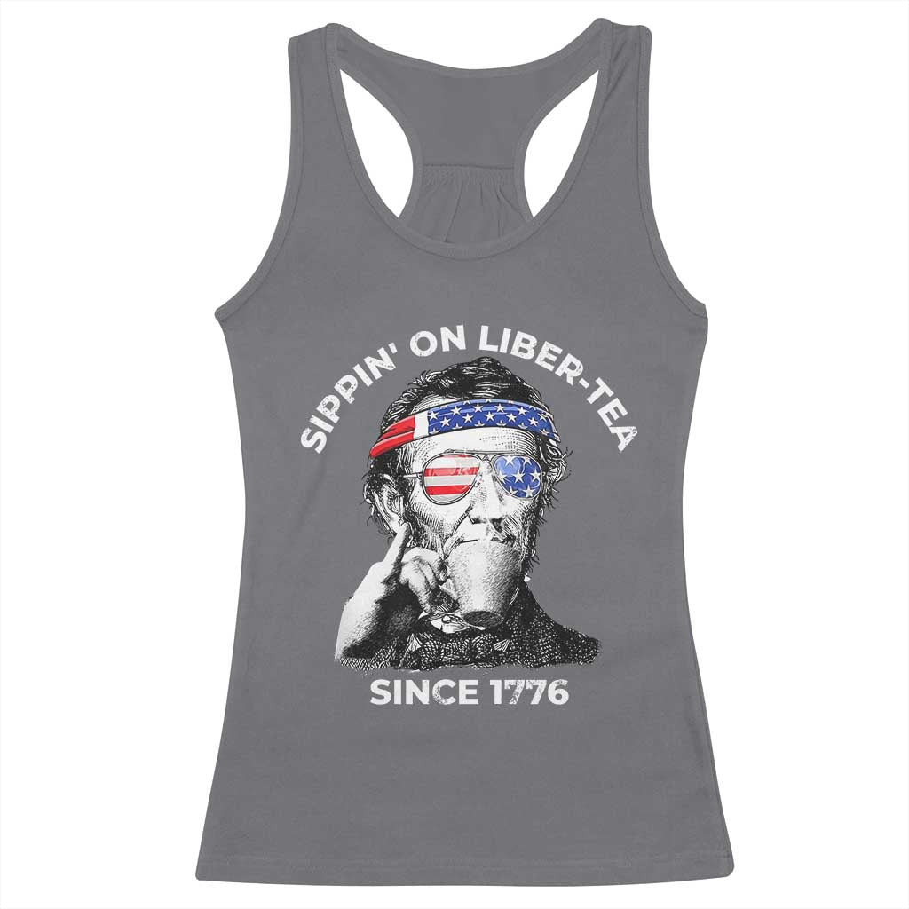 Funny 4th Of July Racerback Tank Top Sippin On Liber Tea Liberty Abe Lincoln 1776 USA Flag - Wonder Print Shop
