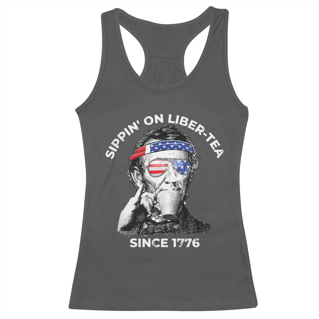 Funny 4th Of July Racerback Tank Top Sippin On Liber Tea Liberty Abe Lincoln 1776 USA Flag - Wonder Print Shop