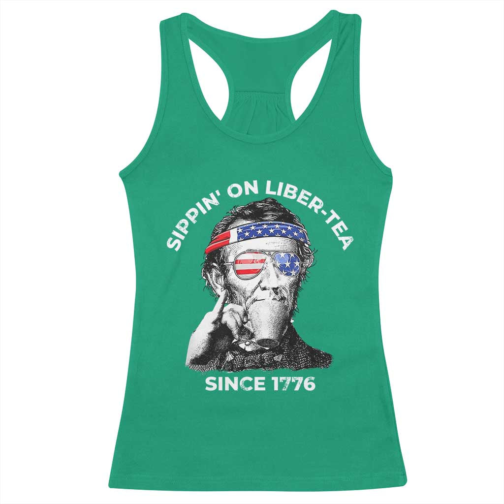 Funny 4th Of July Racerback Tank Top Sippin On Liber Tea Liberty Abe Lincoln 1776 USA Flag - Wonder Print Shop