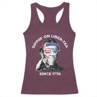 Funny 4th Of July Racerback Tank Top Sippin On Liber Tea Liberty Abe Lincoln 1776 USA Flag - Wonder Print Shop