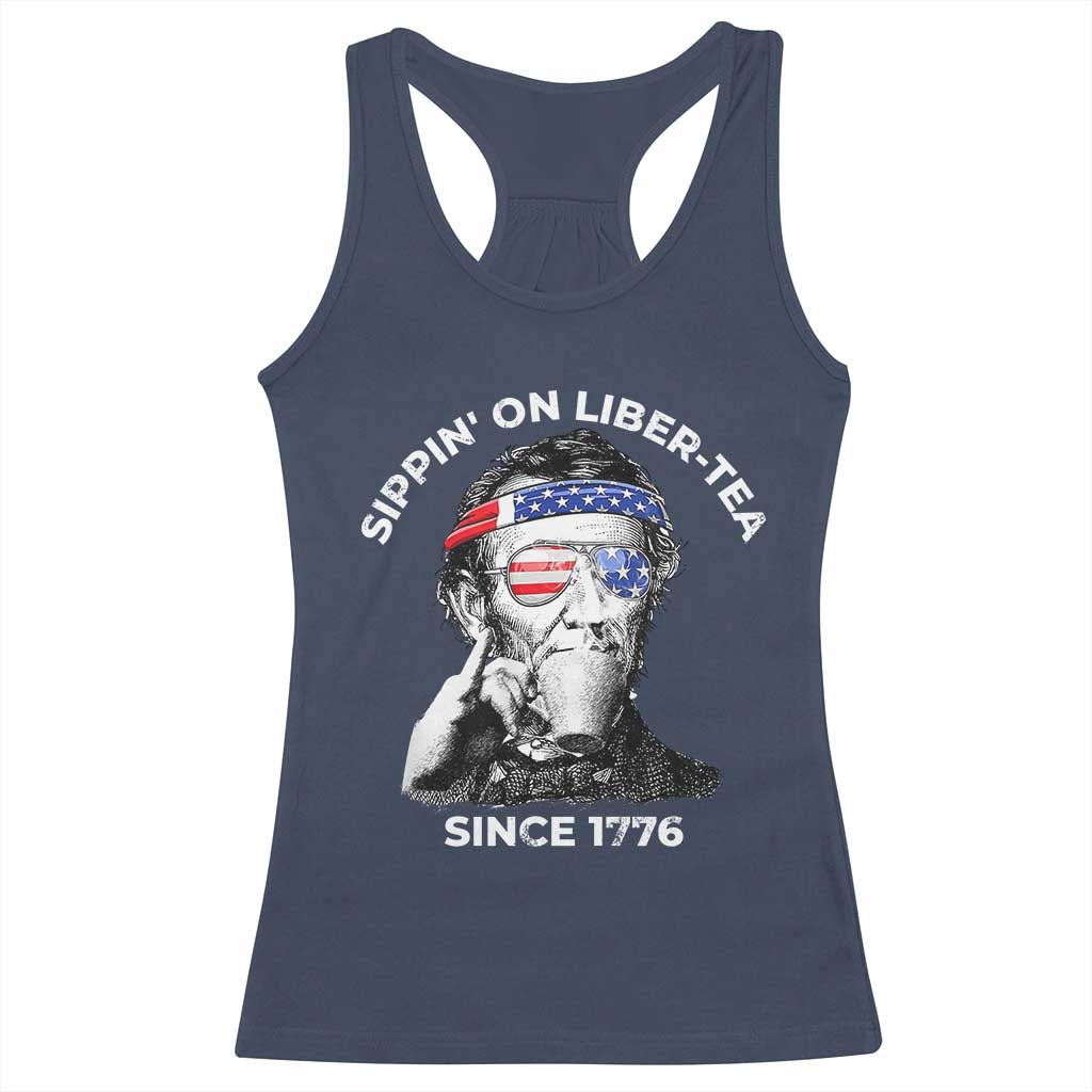 Funny 4th Of July Racerback Tank Top Sippin On Liber Tea Liberty Abe Lincoln 1776 USA Flag - Wonder Print Shop