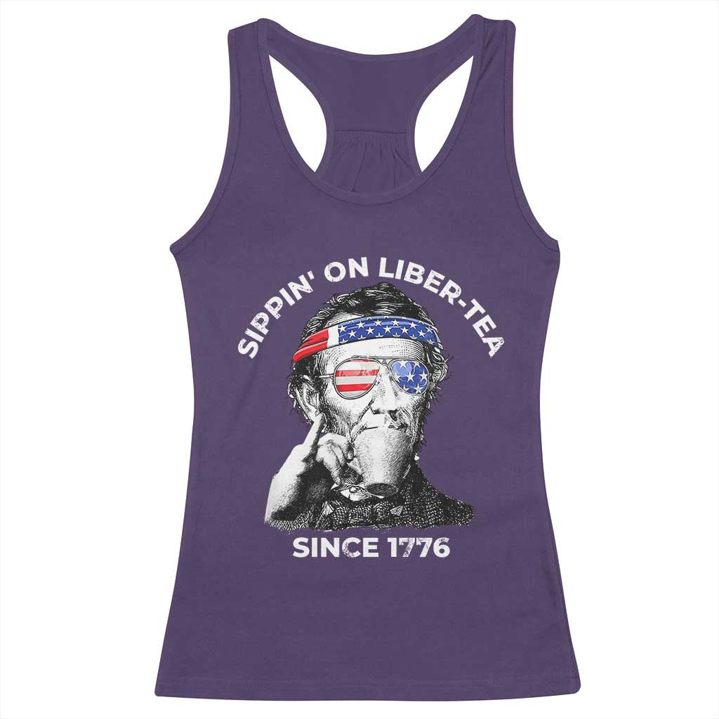 Funny 4th Of July Racerback Tank Top Sippin On Liber Tea Liberty Abe Lincoln 1776 USA Flag - Wonder Print Shop