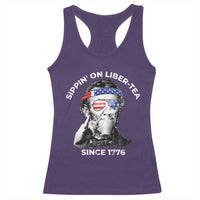 Funny 4th Of July Racerback Tank Top Sippin On Liber Tea Liberty Abe Lincoln 1776 USA Flag - Wonder Print Shop