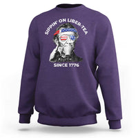 Funny 4th Of July Sweatshirt Sippin On Liber Tea Liberty Abe Lincoln 1776 USA Flag - Wonder Print Shop