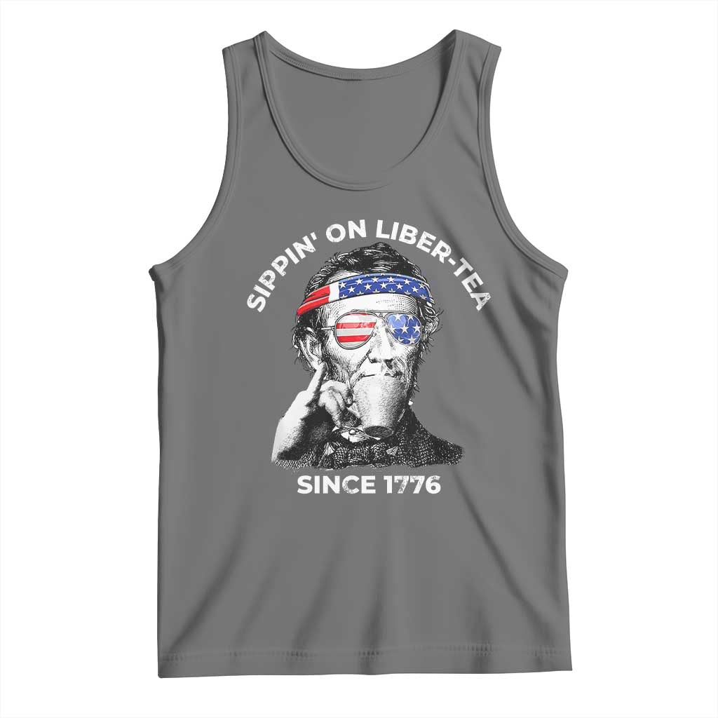 Funny 4th Of July Tank Top Sippin On Liber Tea Liberty Abe Lincoln 1776 USA Flag - Wonder Print Shop