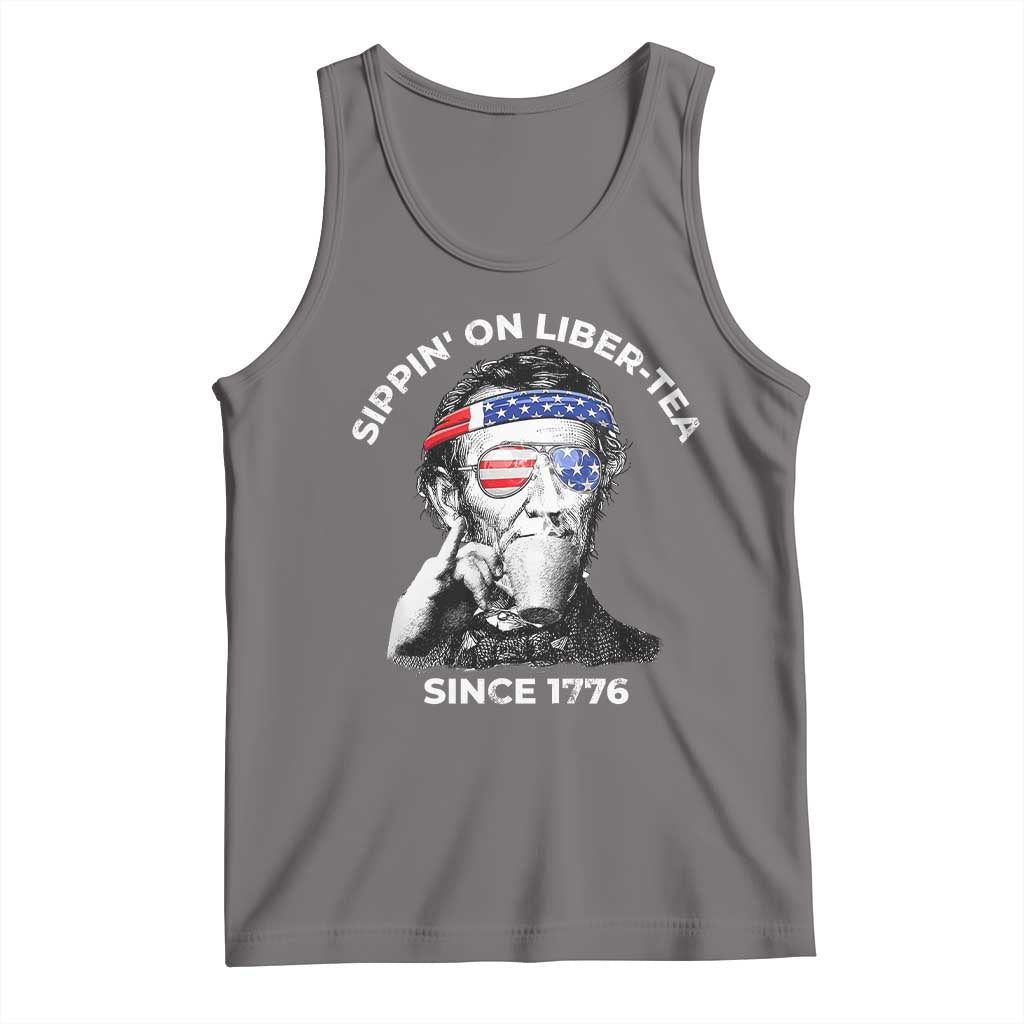 Funny 4th Of July Tank Top Sippin On Liber Tea Liberty Abe Lincoln 1776 USA Flag - Wonder Print Shop