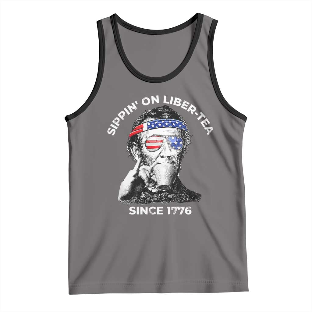 Funny 4th Of July Tank Top Sippin On Liber Tea Liberty Abe Lincoln 1776 USA Flag - Wonder Print Shop