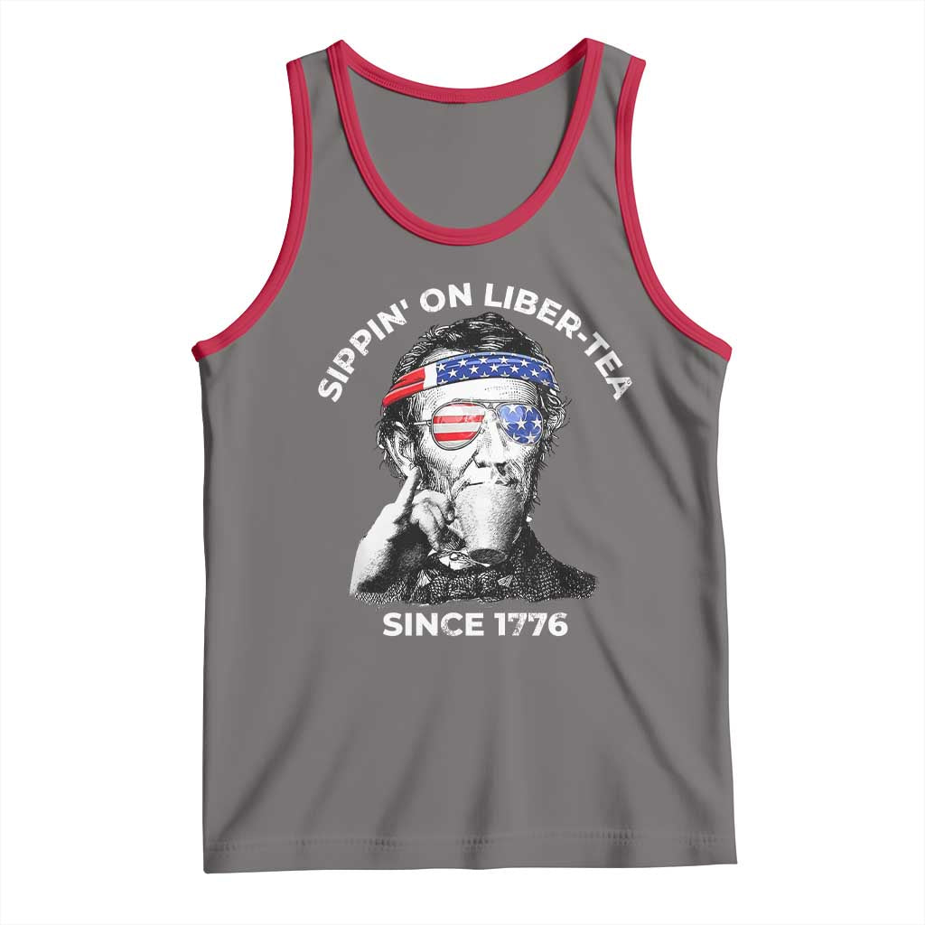 Funny 4th Of July Tank Top Sippin On Liber Tea Liberty Abe Lincoln 1776 USA Flag - Wonder Print Shop