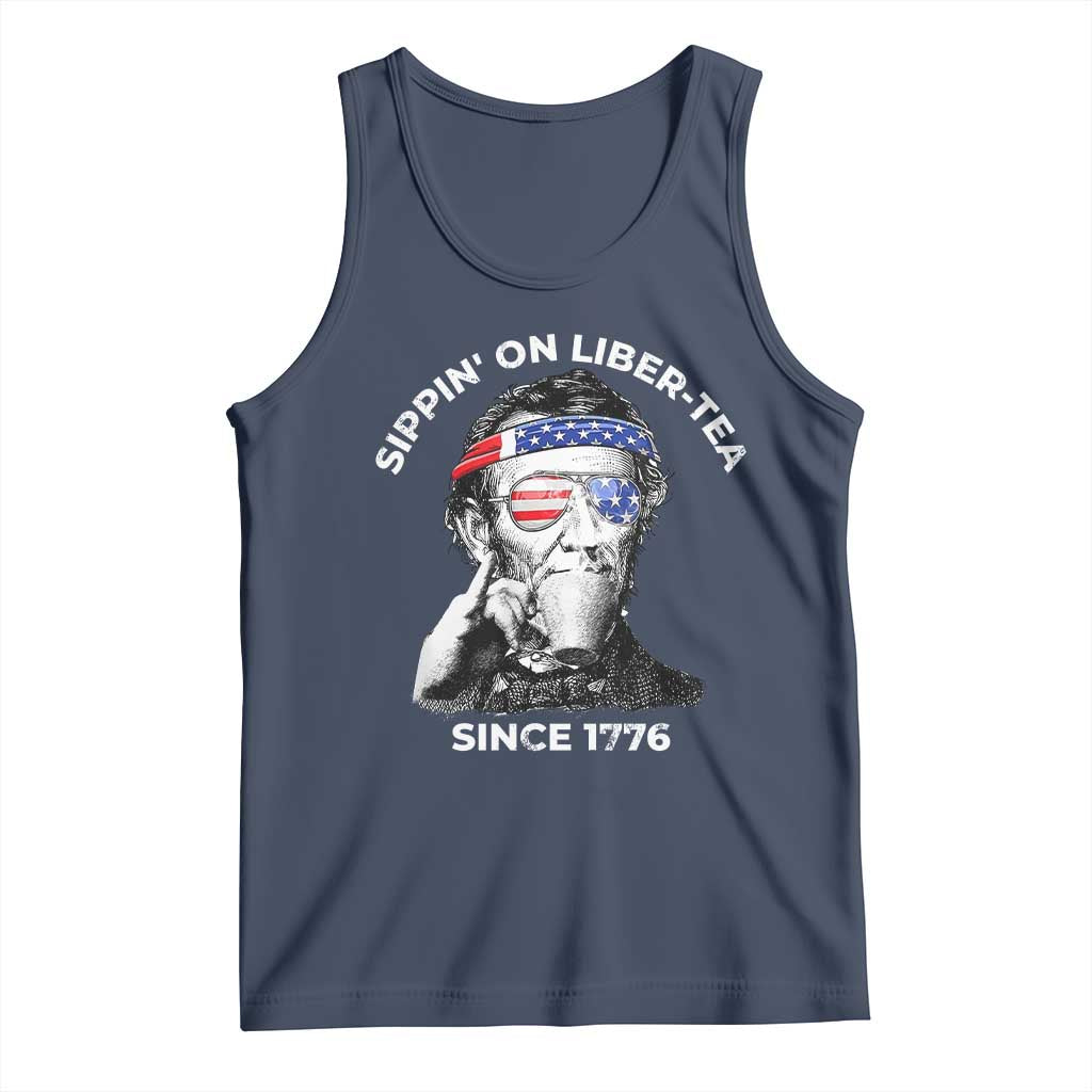 Funny 4th Of July Tank Top Sippin On Liber Tea Liberty Abe Lincoln 1776 USA Flag - Wonder Print Shop